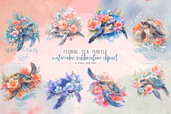 Download Watercolor Floral Sea Turtle Sublimation - Turtle sublimation Collection
