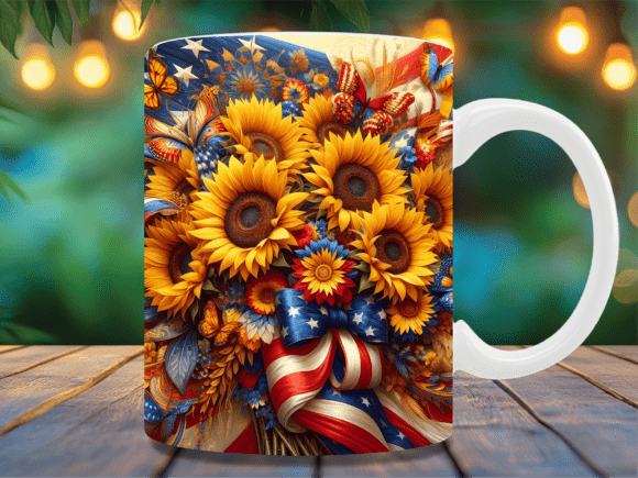 Download USA Flag Ribbon Sunflower Mug Wrap - Premium Resources